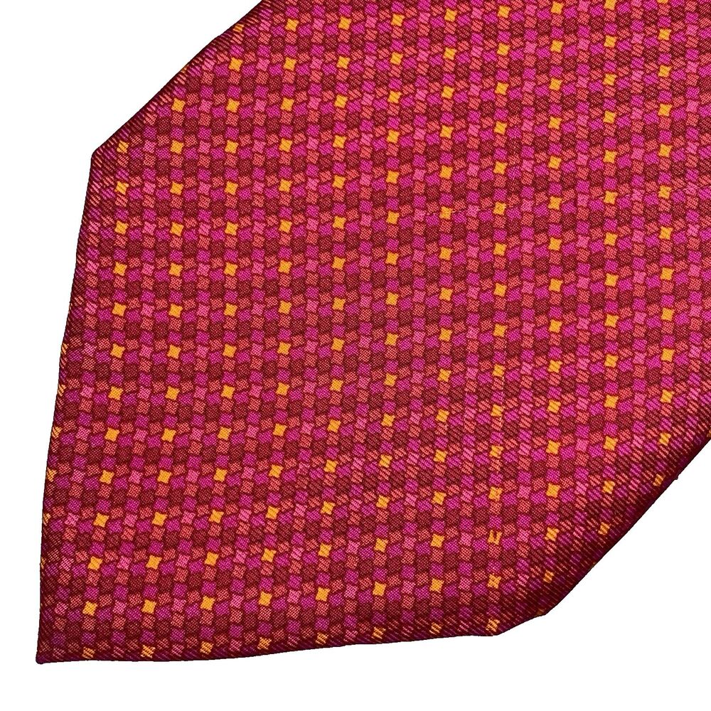 Giacomo de Senese Italian Silk Tie Ideas Milano Vintage Geometric XL Mens Pink